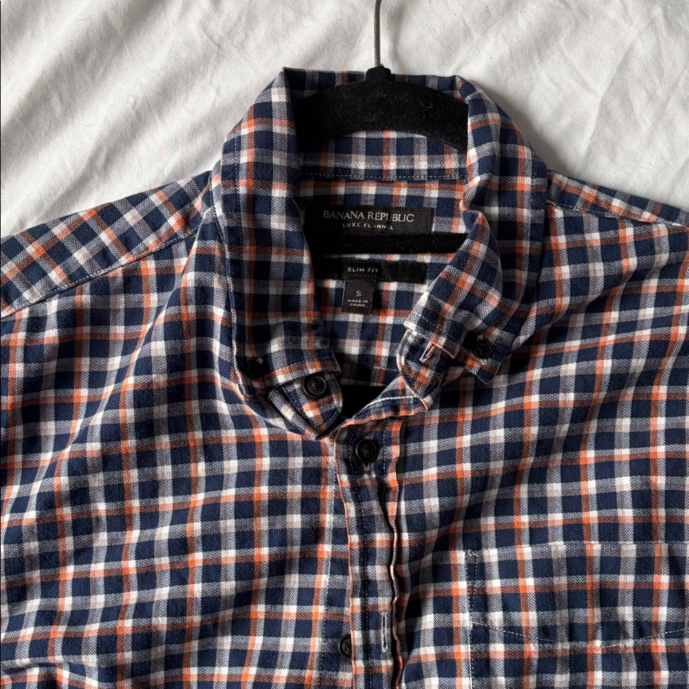 Banana Republic Men’s Plaid Button-Down Shirt in Navy and Orange